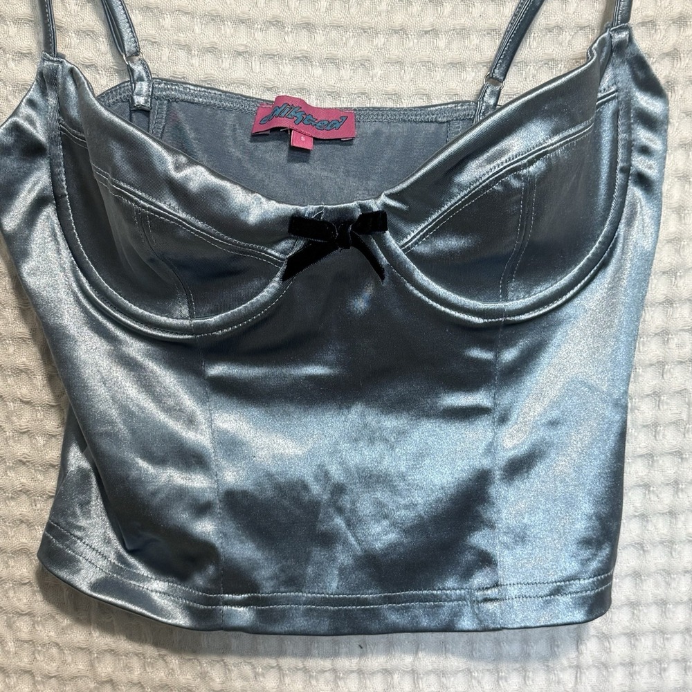 Y2K Edikted Baby Blue Satin Cami Bustier Tank Top Size S Coquette Fairy Grunge